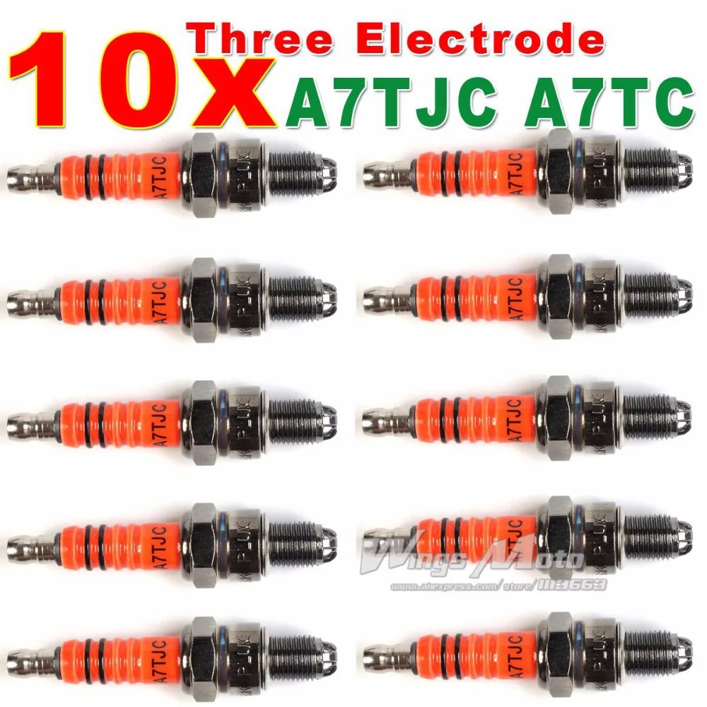 Image 10x Spark Plug A7TC A7TJC 3 Electrode GY6 50 125cc Moped Scooter ATV Quads Hot Sale