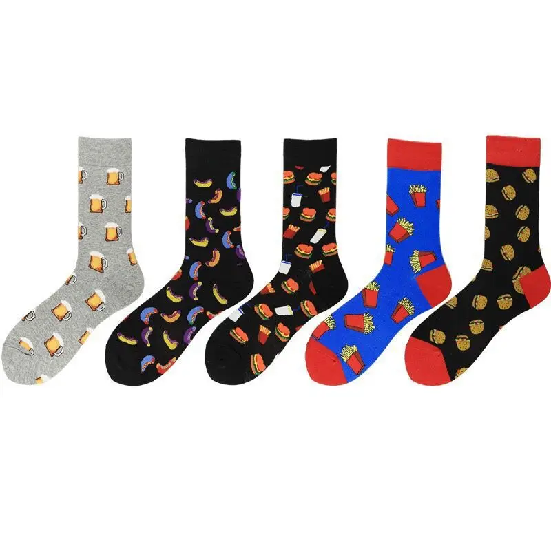 

Fashion Happy Socks Burger fries beer mug Men Funny Socks Woman Cotton Hip Hop Art Street Crew Harajuku Short Socks gifts men