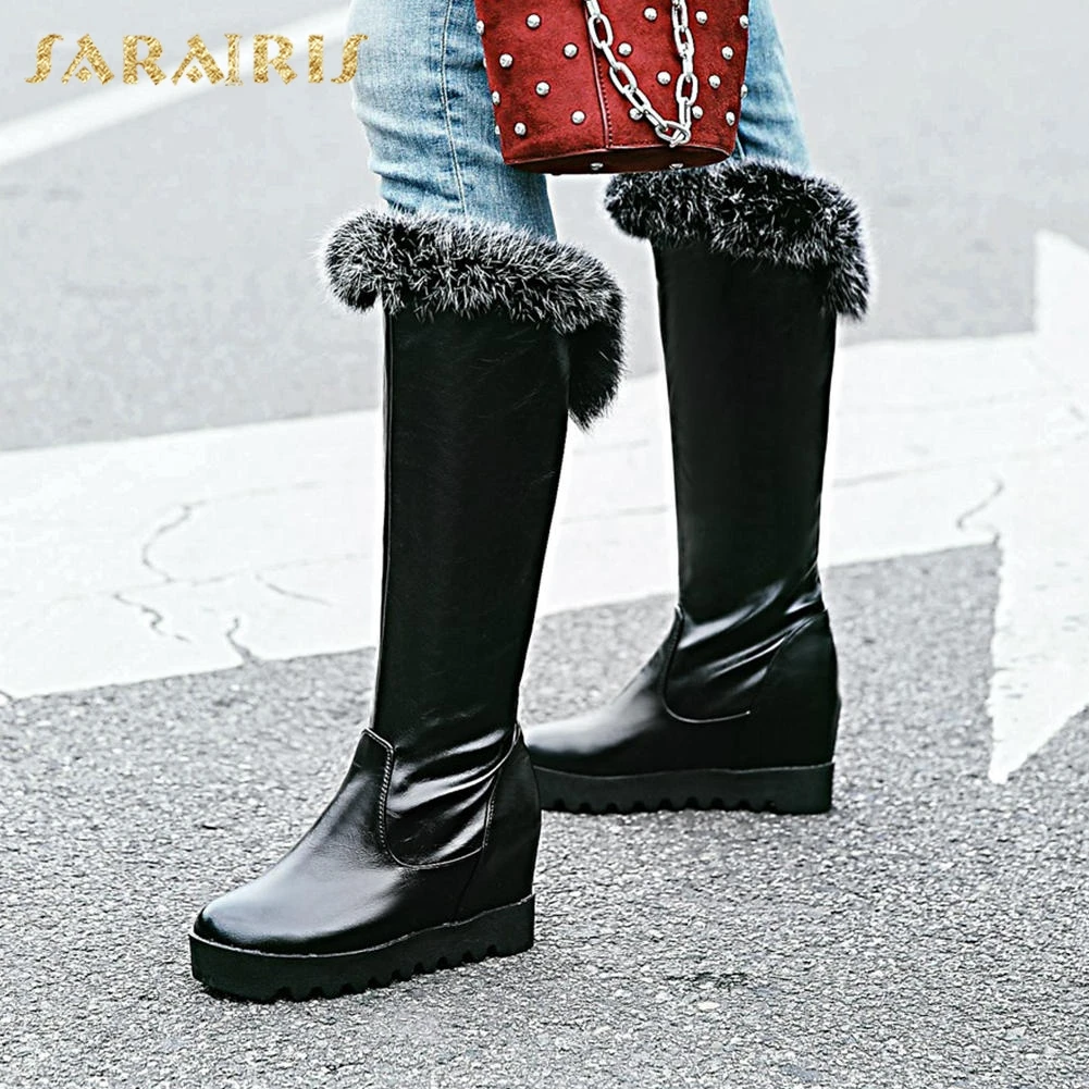 

SARAIRIS 2018 Plus Size 33-43 Add Fur Winter Woman Fashion Warm knee-high Boots Platform women's Shoes Snow Boots