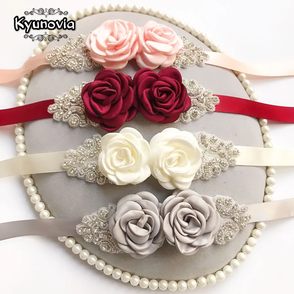 

Kyunovia Pink White Flower Belts For Women Girl Flower Style Bridal Prom Dress Accessories Bridesmaid Sash Floral Belt D09