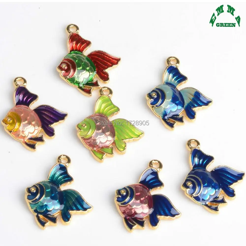 Goldfish Fish Enameled Charms Pendant 23mm 10 Pieces Luxury Enamel