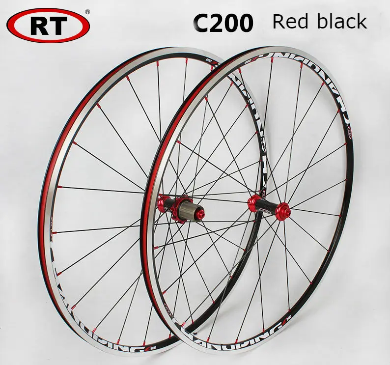 Новинка,, RT, горячая Распродажа, 700C, сплав, тормоз, шоссейный велосипед, карбоновые ступицы, колеса, алюминиевые, шоссейные колеса, китайские велосипедные колеса, 1600 г - Цвет: red black