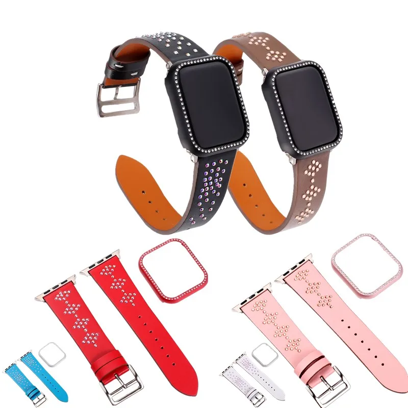 

Leather Starlight replacement bracelet or apple watch band 44mm 40mm Sports strap+case Wristband Belt for iwatch 3/2/1 38mm 42mm