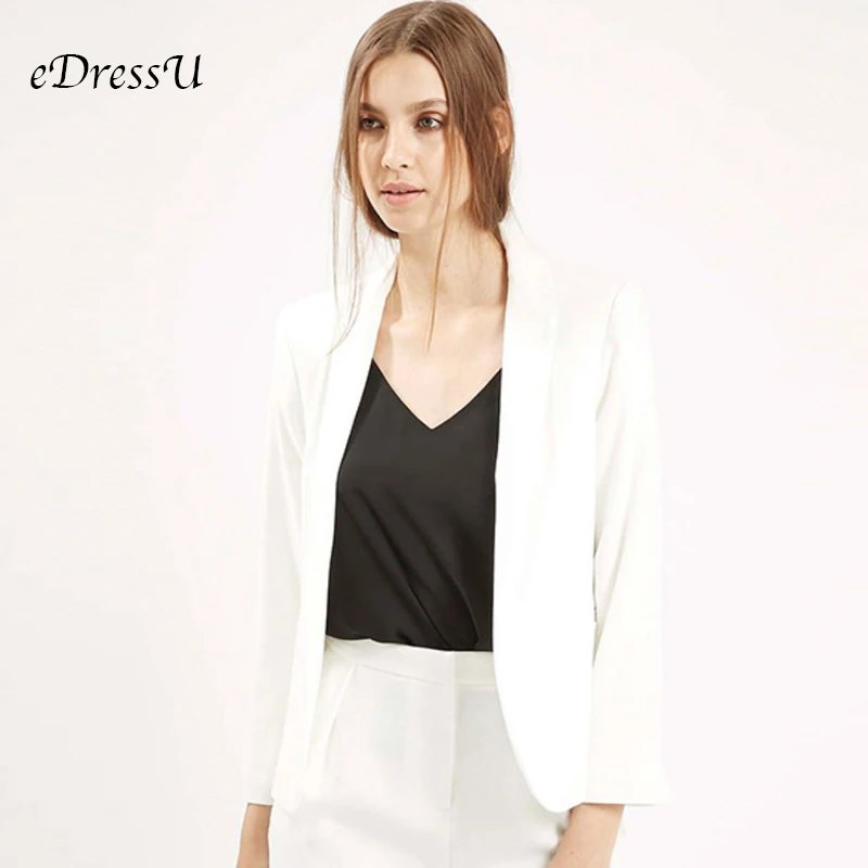 2019 Women White Blazer Notched Collar Slim Fit Office Jacket Elegant Blush Black Coat Chic Workwear Korean Style eDressU HX-1