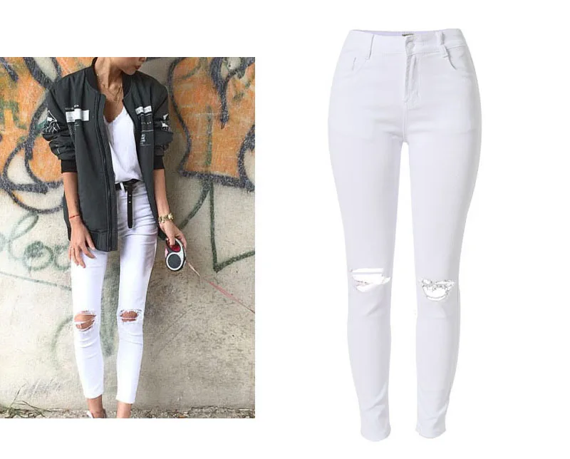 In 2017, the new style of popular street style is pure color, high waist and slim body, elastic jeans, knee holes, and hot sales of TP (4)