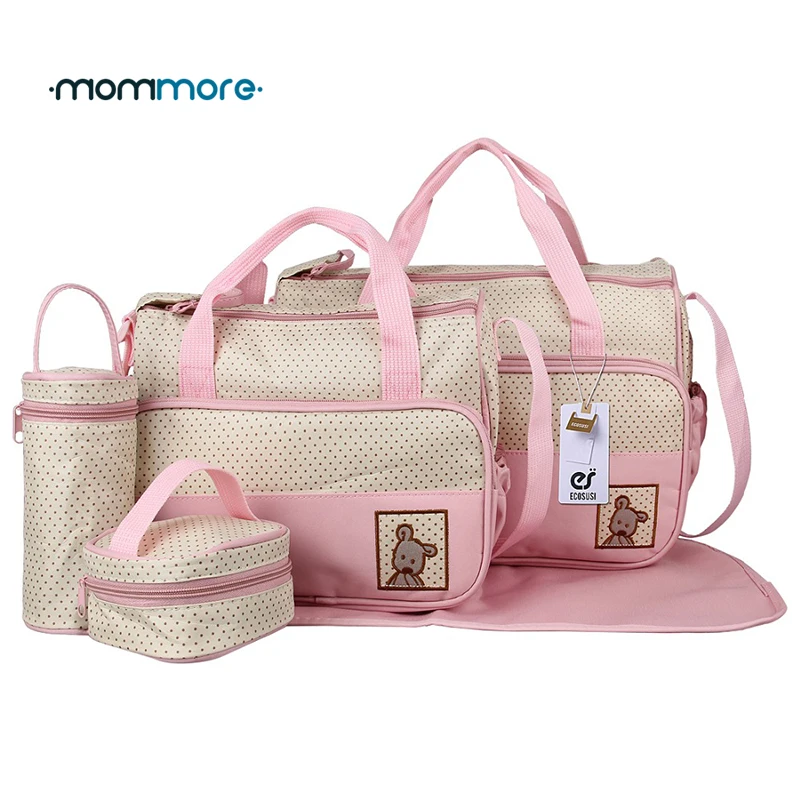 

mommore 5pcs High Quality Diaper Bag Nappy Bag With Changing Pad Mother Tote Bags Mummy Handbags Waterproof Baby Stroller Bag