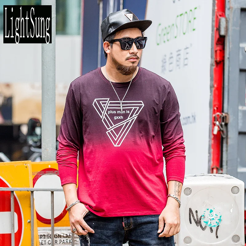 

2018 new arrive spring men patch color print long sleeve t shirt plus size plus size o neck casual tshirt 6xl 7xl