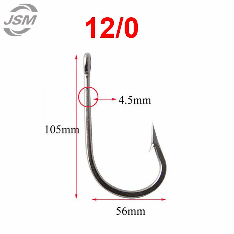 JSM рыболовные крючки из нержавеющей стали с акулой, 2 рукоятки, 400 фунтов, проволочные поводки, Большой Крючок, размер 10/0 12/0 - Цвет: 12 0