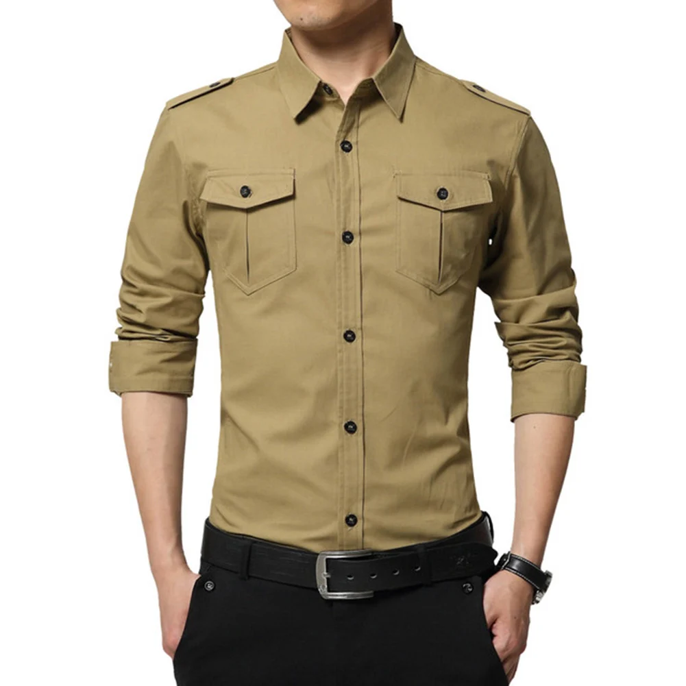 YJSFG HOUSE Brand Men Autumn Shirts Casual Long Sleeve Epaulet Shirts ...