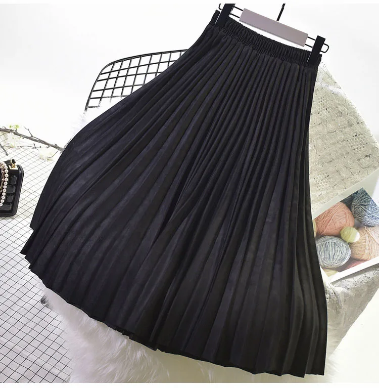 Женская элегантная юбка макси с высокой талией модные весенние женские замшевые юбки длинные плиссированные женские юбки винтажные юбки Saia