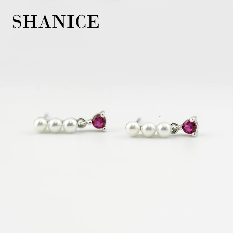 

SHANICE Genuine 3 Pearls Earrings High Quality Natural Freshwater Pearl 925 Sterling Silver With CZ Long Earrings Pearl Jewelry