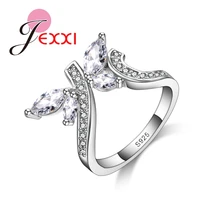 Jemmin Lovely Shinning Cubic Zirconia Beads Ring 925 Sterling Silver U Shape with Crystal Butterfly Rings Finger Jewelry