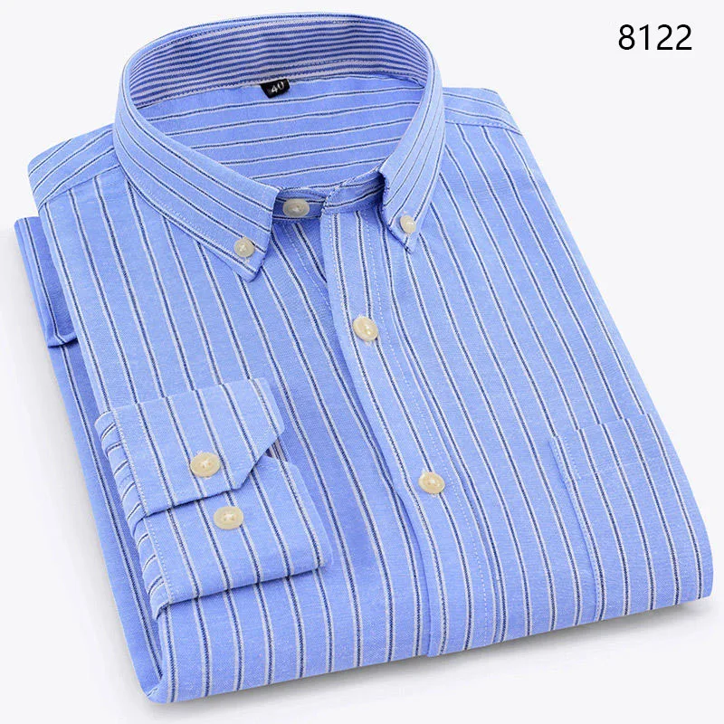 NIGRITY мужская повседневная клетчатая рубашка с длинным рукавом, приталенная Мужская рубашка из ткани Оксфорд, деловая рубашка, брендовая мужская одежда, размер S-4XL - Цвет: 8122