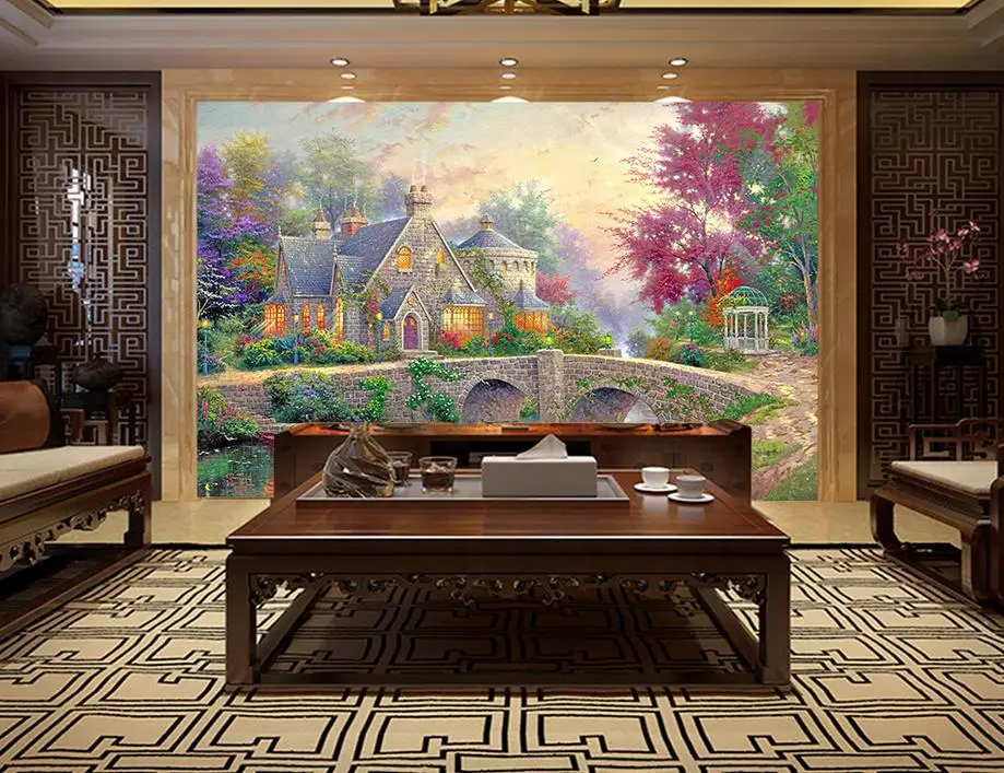 Индивидуальные 3d обои цветочный замок феи фото papel де parede adesivo для спальни|custom mural