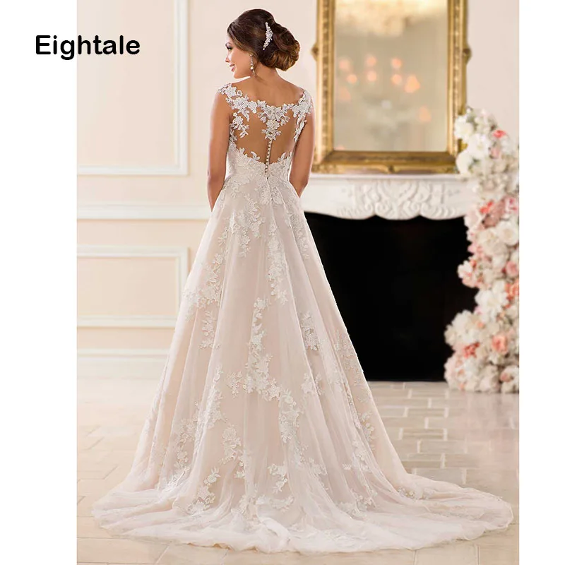 Eightale Wedding Gowns 2019 V Neck Appliques Lace Princess Romatic Boho Wedding Dress A-Line Tulle Bride Dress vestido casamento Eightale Wedding Gowns 2019 V Neck Appliques Lace Princess Romatic Boho Wedding Dress A-Line Tulle Bride Dress vestido casamento