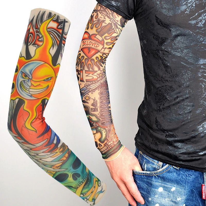 

Seamless Tattoo Sleeve Summer Outdoor Printing Sun Protection Sleeve Elastic Women Men Fake Tattoo Arm Warmer Cooling Sleeves