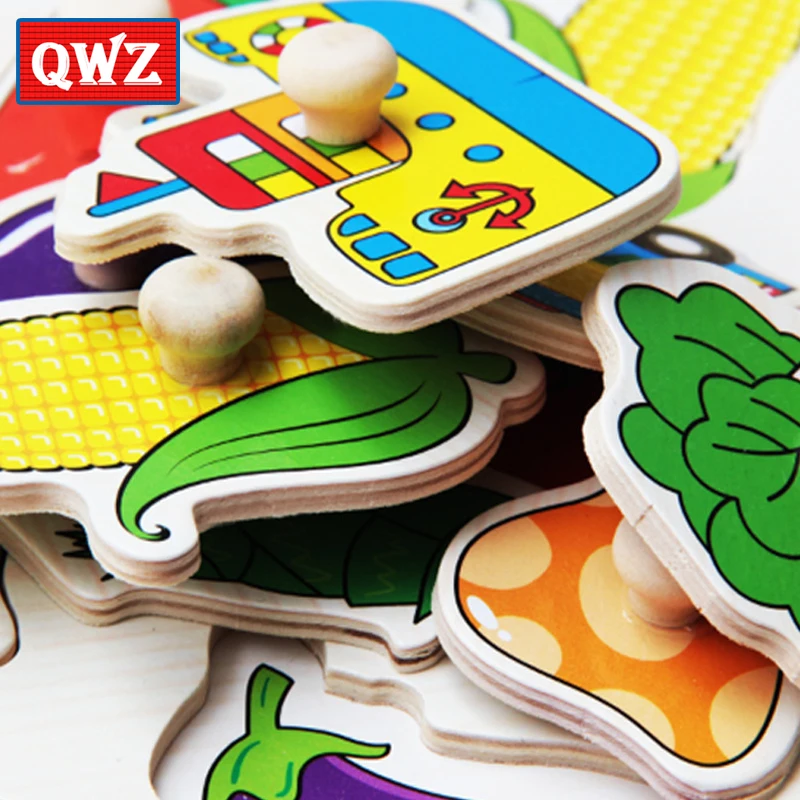 QWZ детские деревянные головоломки для рук Tangram паззл доска мультфильм игрушки Дети Монтессори Развивающие деревянные игрушки для ребенка подарок