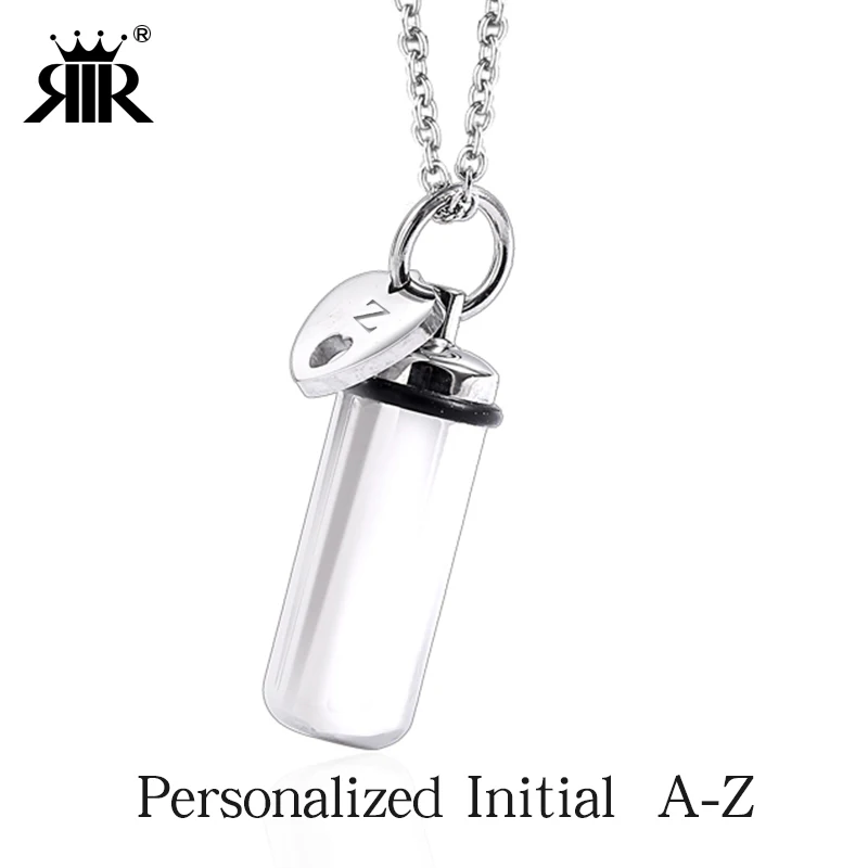 

RIR Stainless Steel Cremation Urn Ashes Cylinder Vial Pendant Necklace Memorial Jewelry With Personalized Initial A-Z Heart Tag