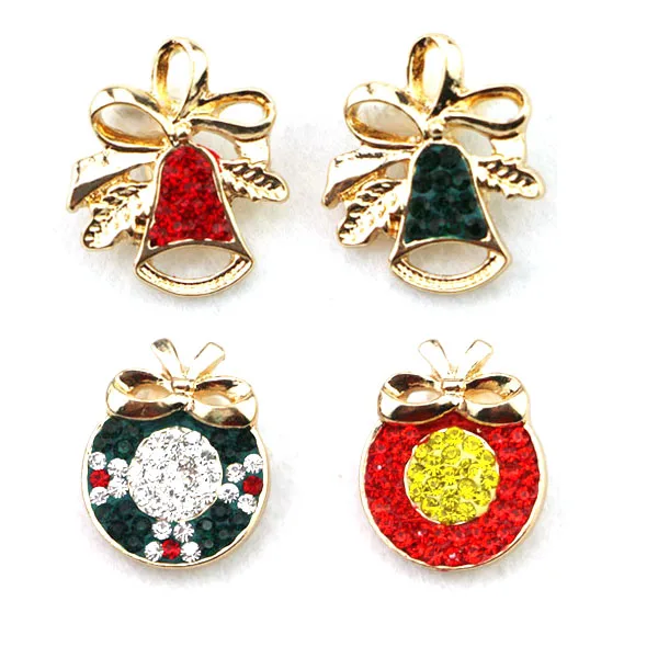 Newest Snap Buttons Charm Jewelry 18mm High Quality Gold Rhinestone Christmas Bell Design Snaps Wholesale | Украшения и