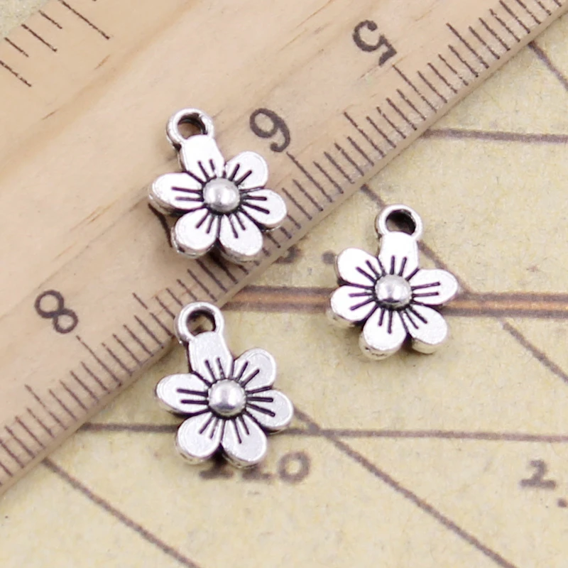 

30pcs Charms Double Sided Flower 12x9mm Tibetan Bronze Silver Color Pendants Antique Jewelry Making DIY Handmade Craft