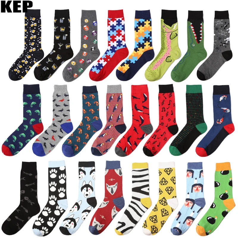 

Brand Quality Mens Happy Socks Striped Plaid Diamond Socks Men Combed Cotton Casual Funny Business Men Socks Wedding Crew Socks