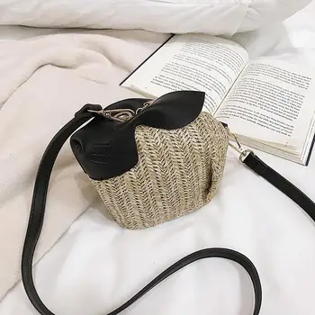 

FGGS-Rabbit Straw Bags Women Shoulder Bags Fashion Funny Rabbit Crossbody Bag Small Flap Buckets Summer Purse Leather Strap