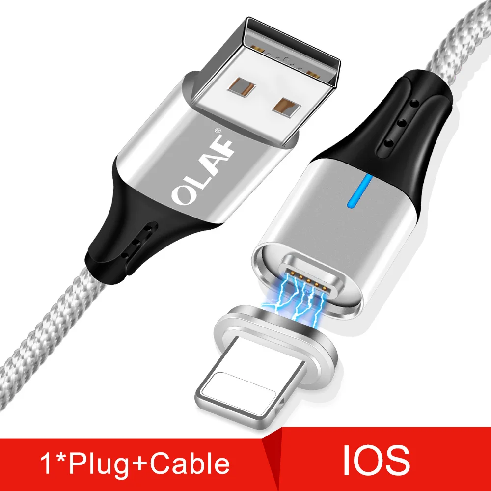Олаф Быстрая зарядка 3,0 Магнитный двухсторонний светодиодный микро Тип usb C кабель для samsung S8 S9 плюс Зарядное устройство Шнур для Iphone X XR XS Max - Цвет: Sliver ISO Cable