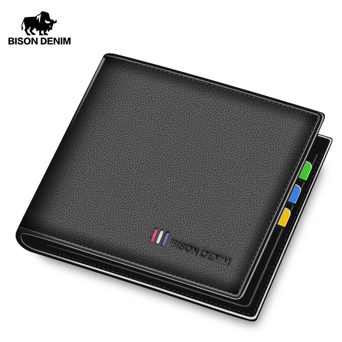 BISON DENIM New Cow Leather Wallet Men Fashion Bifold Male Short Card Wallet Genuine Leather Purse For Men Card Holder N4475