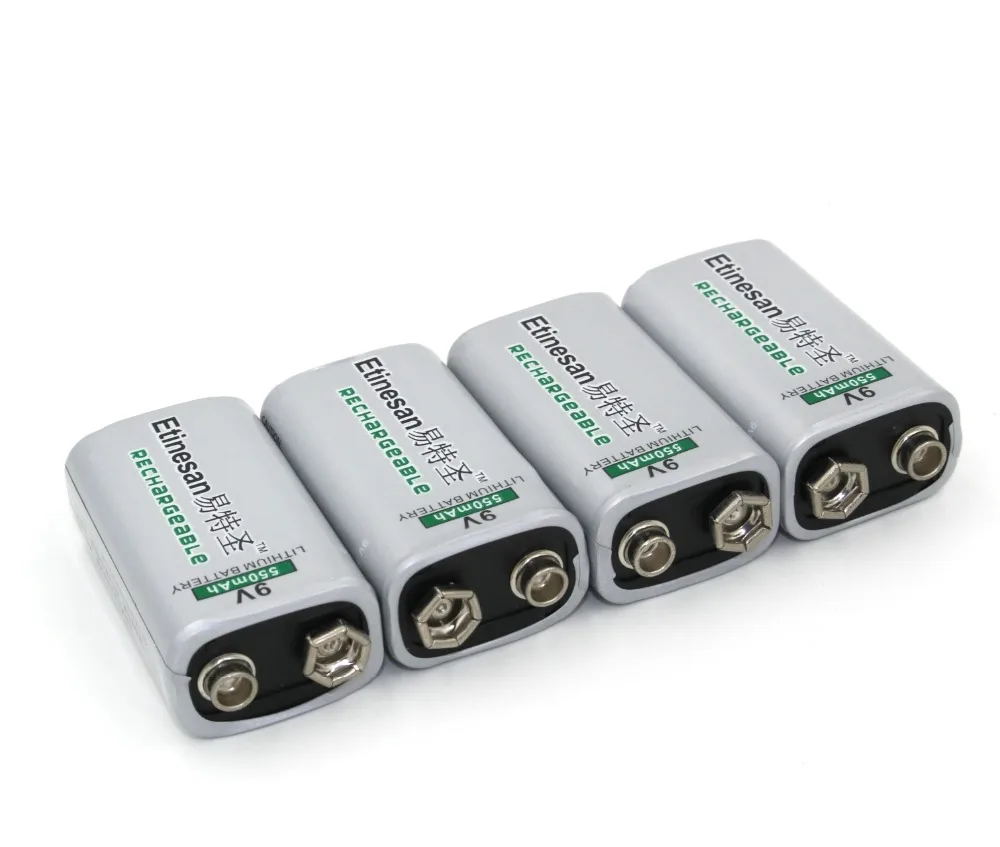 

4PCS/LOT ETINESAN 550mAh 9v li-ion lithium Rechargeable 9 Volt Battery good quality