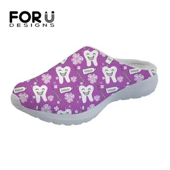 

FORUDESIGNS Cartoon Cute Dentist Pattern Summer Women Slippers Casual Fashion Comfortable Mesh House Sandals for Ladies Shoes