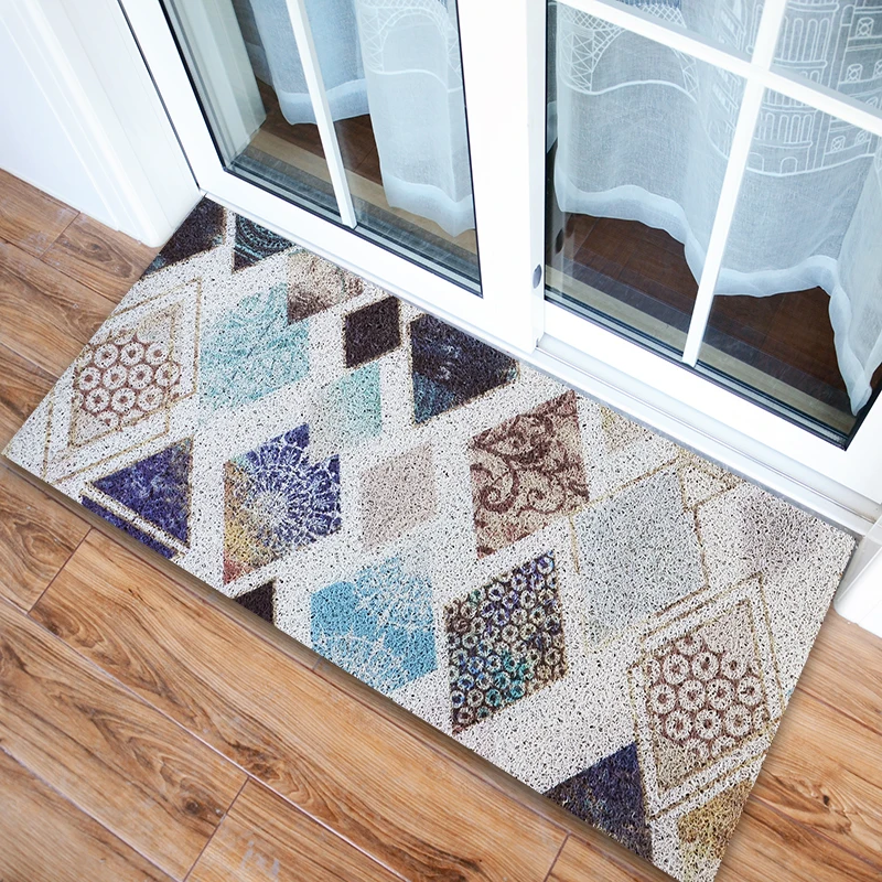 Pvc Silk Loop Dust Proof Foot Mat Doormat Fashion Rhombus Outdoor