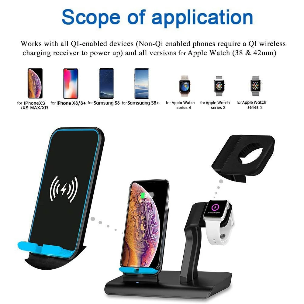 FDGAO 2 в 1 Подставка для зарядки Apple Watch 5 4 3 Быстрое беспроводное зарядное устройство