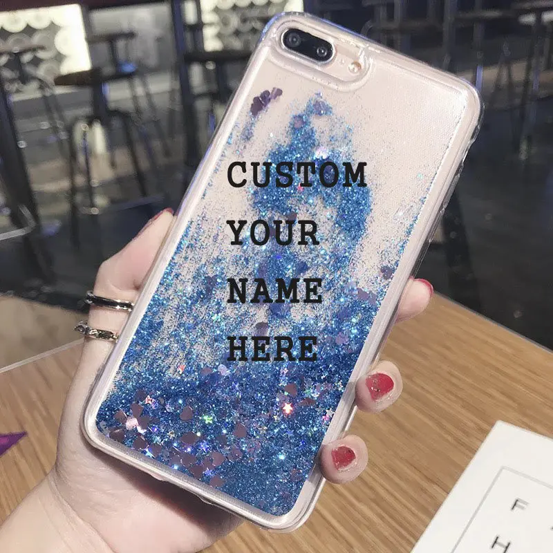 Custom Phone Case for iPhone XS MAX Case for iPhone X XR 6 6S 7 8 Plus Cover Luxury Glitter Liquid Quicksand Case DIY Name Photo06