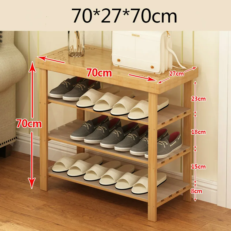 Стеллаж для обуви из цельной древесины, многослойный простой бытовой бамбуковый современный минималистичный стеллаж для хранения в общежитии, полка для обуви - Цвет: A3