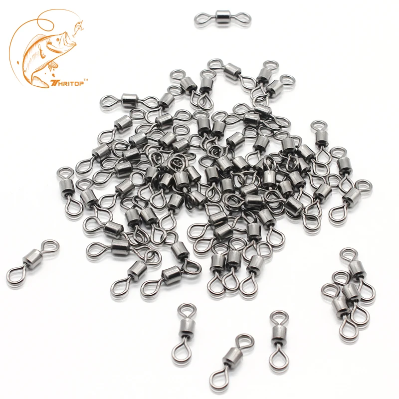 Thritop 100pcs Fishing Connector Rolling Swivels Ball Bearing Swivel With Safety Snap Solid Rolling Rings Fishhooks Accessories