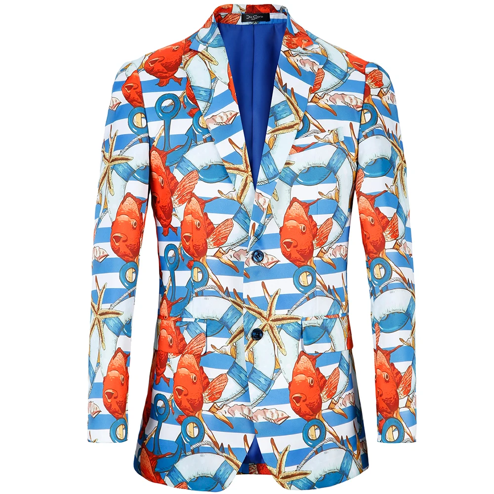 Men Blazer 2018 big size US 38R-48R Fancy sea print suit jacket Stage Costumes Tuxedo Blazers Mens plus size Suit Jacket