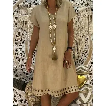 

Plus Size Women Dress Boho Casual V Neck Party Dress Summer Short Sleeve Casual Beach Loose Dresses