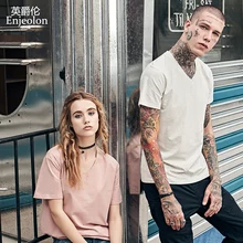 Enjeolon Новая мужская летняя модная футболка с v-образным вырезом, тонкая мужская футболка, повседневная Однотонная футболка, топы, футболки размера плюс 3XL T7287