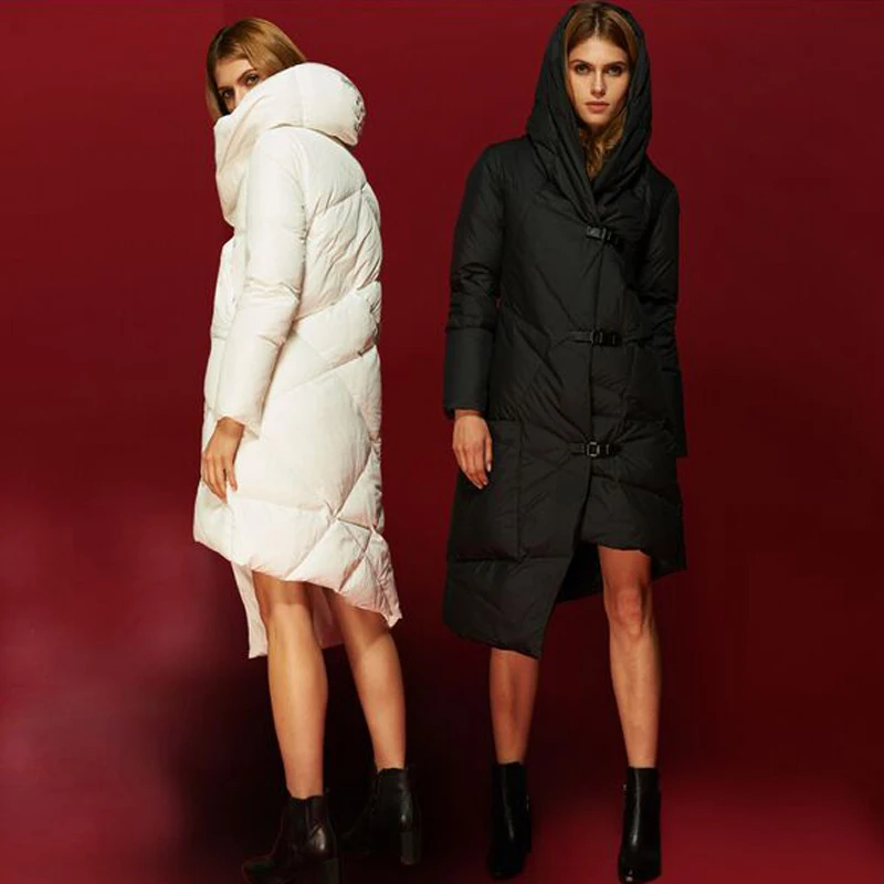 

High Quality Fashion Winter Coat Women 2019 Women's White Duck Down Jacket X-long Thickening With Hood Female Jacket Outwear