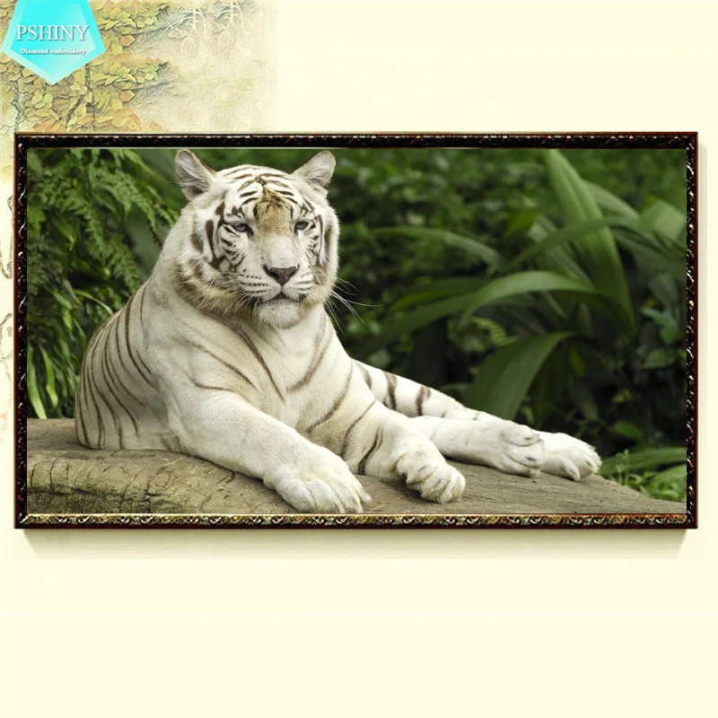 

PSHINY 5D DIY Diamond embroidery white rest tiger picture full mosaic kit square rhinestone animals diamond painting cross stich