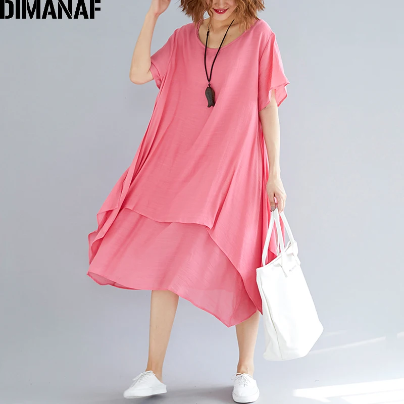

DIMANAF Women Dress Sundress Clothing Plus Size Linen Femme Elegant Lady Vestidos Casual Solid Ruffle A-Line Dresses 2018 Summer