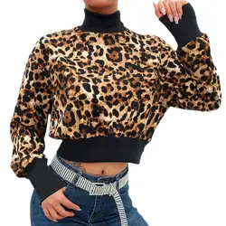 Куртка Для женщин сексуальная водолазка Leopard Тонкий топы с длинными рукавами дамы пальто бархатная рубашка Femme # A1