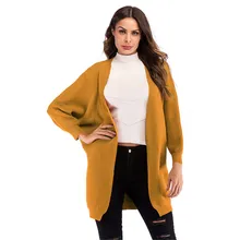 Осень и зима женский свободный рукав летучая мышь вязаный кардиган сплошной цвет длинный шаль куртка женская