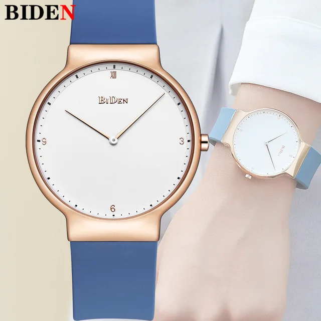 

Biden Womens Simple Design Watch Top Brand Thin Dial Silicone Band Fashion Casual Ladies Waterproof Sport Clock Wristwatch Gifts