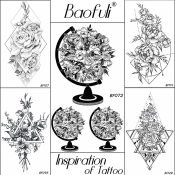 

Creative Globe Flowers Women Temporary Tattoo Stickers Black Water Transfer Disposable Tatoos Body Art Decorative Fake Tattoo