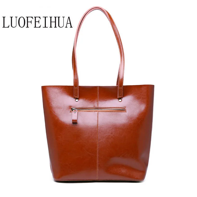 

LUOFEIHUA leather tote 2019 new shoulder messenger bag European and American fashion oil wax leather large capacity bucket bag