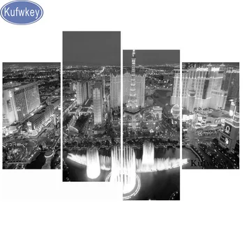

diamond embroidery full square/round drill cross-stitch black and white city scenery mosaic rhinestones diamond painting 4 pcs