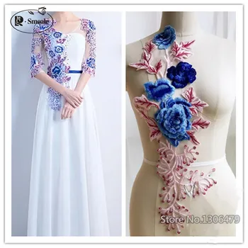 

New Lace Patch Fabric Peony Applique Computer Embroidered Flowers Stage Clothes Diy Accessories 19*54cm RS2123