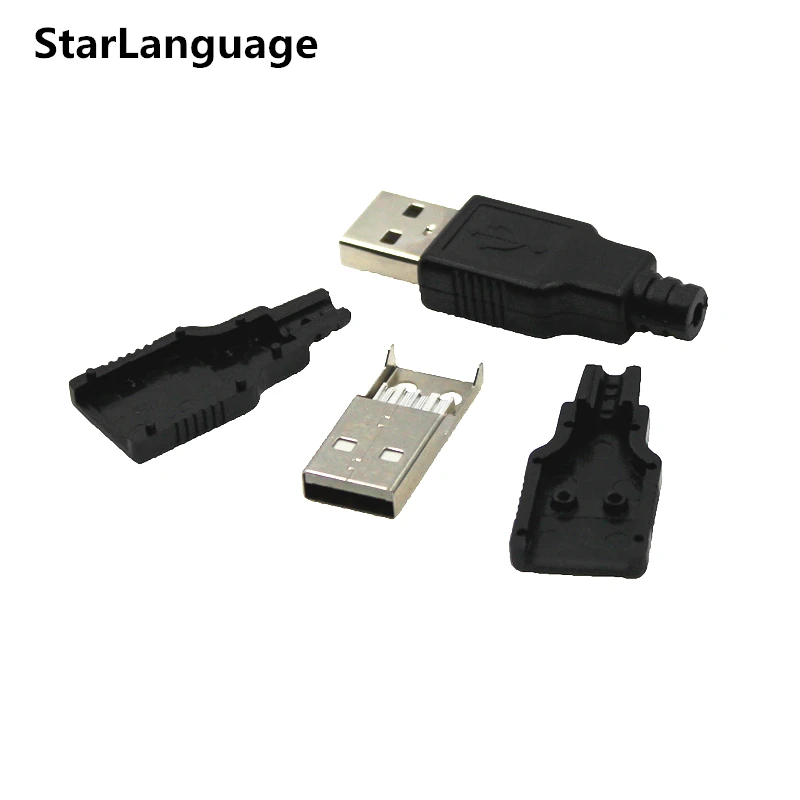 

IMC hot New 10pcs Type A Male A Female 2.0 USB 4 Pin Plug Socket Connector With Black Plastic Cover Solder type DIY Connector