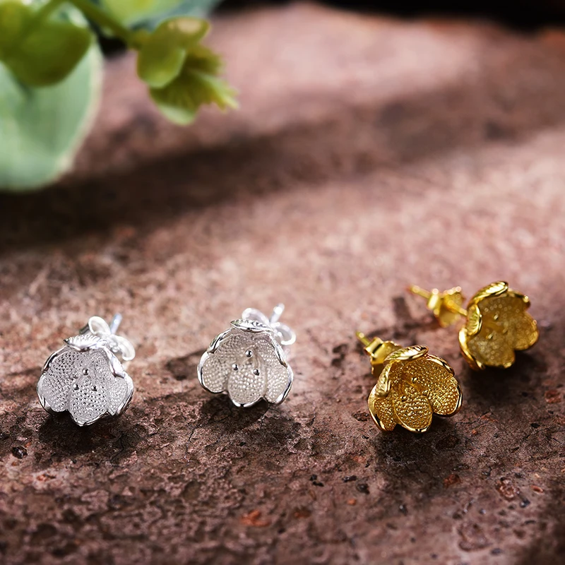 Lotus Fun Moment реального 925 пробы серебро Природный Творческий Модные украшения Винтаж 3D цветок серьги стержня для Для женщин Brincos